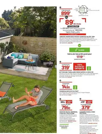 Leroy Merlin Abri De Jardin Bois Massif Surface Au Sol, Kit Piscine Tubulaire Prism Intex , Bain De Soleil Lyra Alu Textilène, Canapé D'an offre