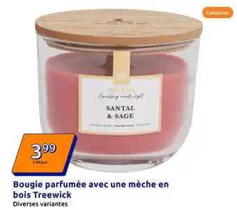 Action Bougie parfumée avec une mèche en bois Treewick offre