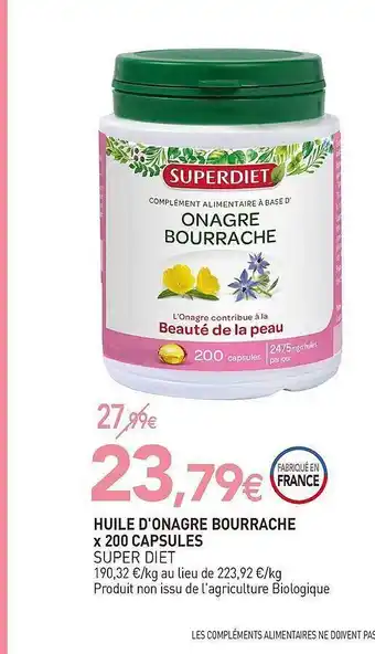 naturéO Huile D'onagre Bourrache X200 Capsules Super Diet offre