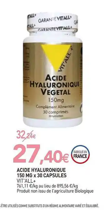 naturéO Acide Hyaluronique 150 Mg X 30 Capsules Vit'all+ offre
