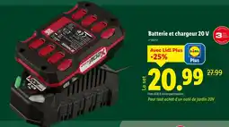 Lidl PARKSIDE Batterie et chargeur 20V offre