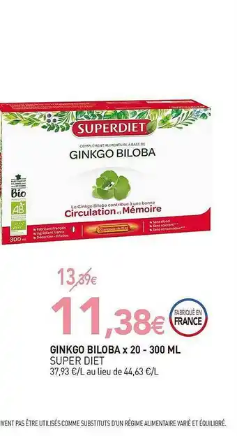 naturéO Ginkgo Biloba X20 - 300 Ml Super Diet offre