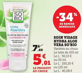 Bi1 Soin visage hydra aloe vera so'bio offre