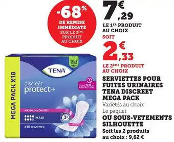 Bi1 Serviettes pour fuites urinaires tena discreet mega pack ou sous-vetements silhouette offre