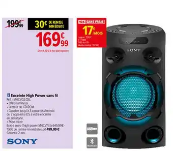 Carrefour Enceinte High Power Sans Fil Sony offre