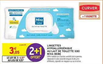 Intermarché Mixa bebé - lingettes hypoallergénique au lait de toilette x80 offre