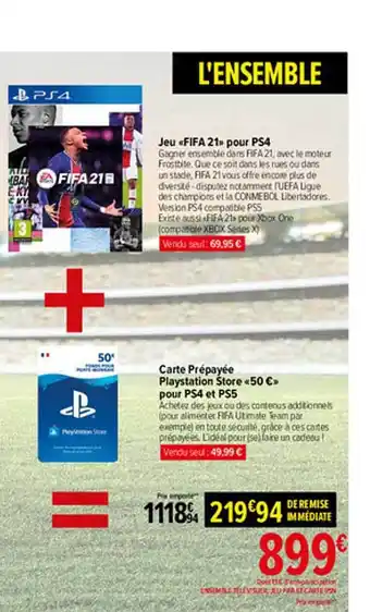 Carrefour Jeu «fifa 21» Pour Ps4, Carte Prépayée Playstation Store offre