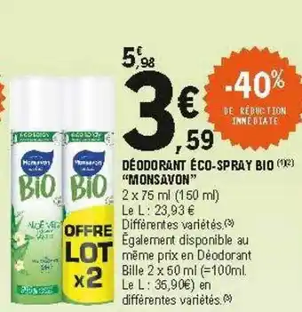 E.Leclerc Déodorant éco-spray Bio offre