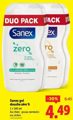 Lidl Sanex gel douche zéro % offre