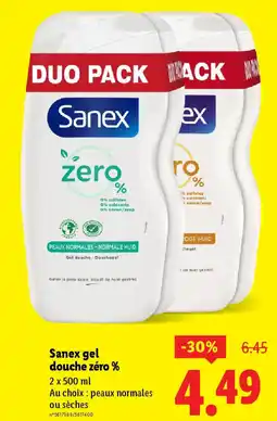 Lidl SANEX gel douche zéro % offre