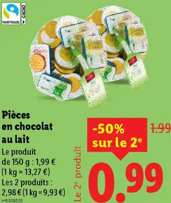 Lidl Pièces en chocolat au lait offre