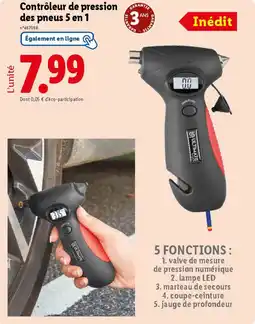 Lidl Contrôleur de pression des pneus 5 en 1 offre