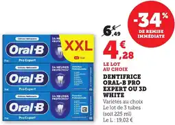 Bi1 Dentifrice oral-b pro expert ou 3d white offre