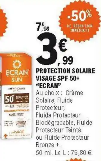 E.Leclerc Protection Solaire Visage Spf 50+ offre