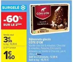 Carrefour CÔTE D'OR Bâtonnets glacés offre