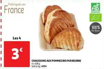 Auchan Chaussons Aux Pommes Bio Pur Beurre offre