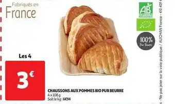 Auchan Direct Chaussons Aux Pommes Bio Pur Beurre offre