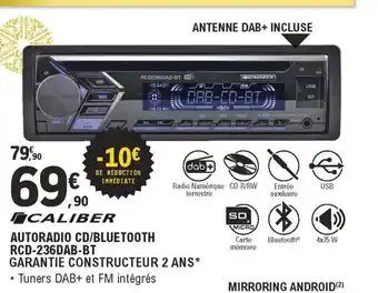 E.Leclerc L'Auto Autoradio CD/BLUETOOTH RCD-236DAB-BT Garantie Constructeur 2 Ans offre