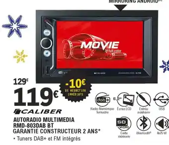 E.Leclerc L'Auto Autoradio Multimedia RMD-803DAB BT Garantie Constructeur 2 Ans offre