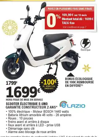 E.Leclerc L'Auto Scooter èlectrique E-uno offre
