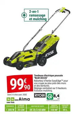 Gamm vert RYOBI Tondeuse électrique poussée RLM13E33S offre