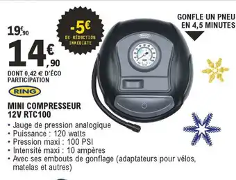 E.Leclerc L'Auto Mini Compresseur 12V RTC100 offre