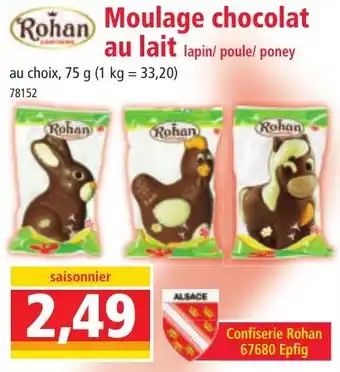 Norma Rohan Moulage chocolat au lait lapin/ poule/poney offre