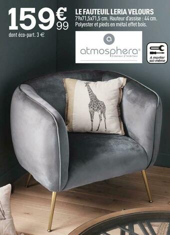 Centrakor Atmosphera le fauteuil leria velours offre
