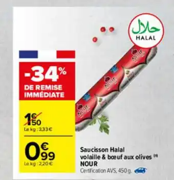 Saucisson Halal Volaille & Bœuf Aux Olives Nour