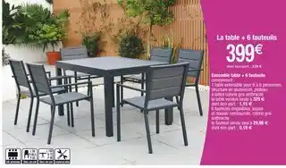 Carrefour Ensemble table + 6 fauteuils offre