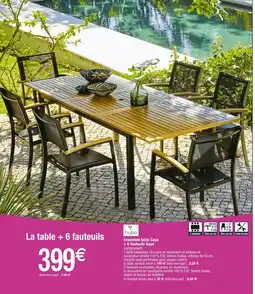 Carrefour hyba Ensemble table gaya + 6 fauteuils gaya offre