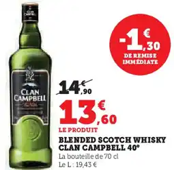 Super U Blended scotch whisky clan campbell 40° offre