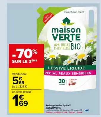 Carrefour Market Recharge Lessive Liquide Maison Verte offre