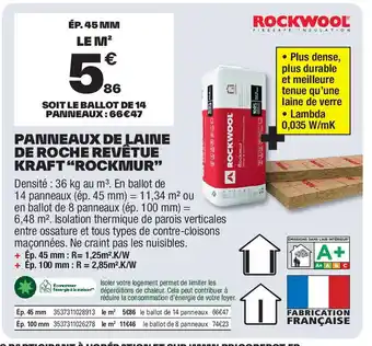 Brico Dépôt ROCKWOOL Panneaux de laine de roche revêtue kraft "rockmur" offre