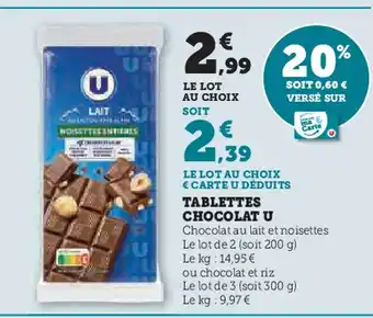 U Express Tablettes chocolat u offre