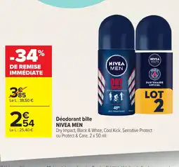 Carrefour NIVEA MEN Déodorant bille offre