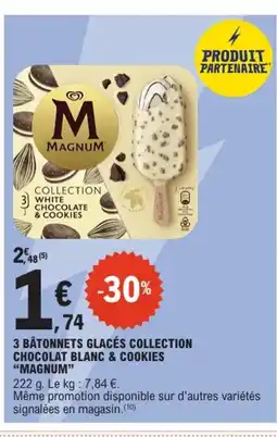 E.Leclerc Express MAGNUM 3 bâtonnets glacés collection chocolat blanc & cookies offre