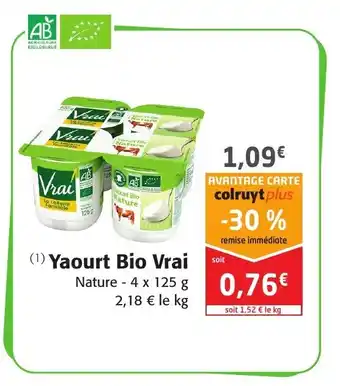 Colruyt Yaourt Bio Vrai offre