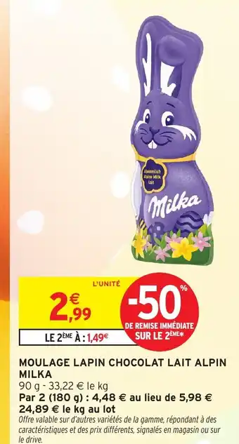 Intermarché Hyper MILKA Moulage lapin chocolat lait alpin offre