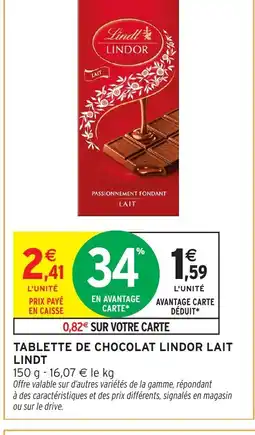 Intermarché Hyper LINDT Tablette de chocolat lindor lait offre