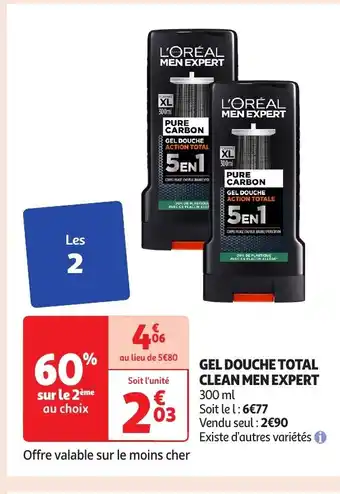 Auchan Gel douche total clean men expert offre