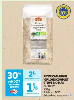 Auchan Riz de camargue igp long complet étuvé bio mas offre