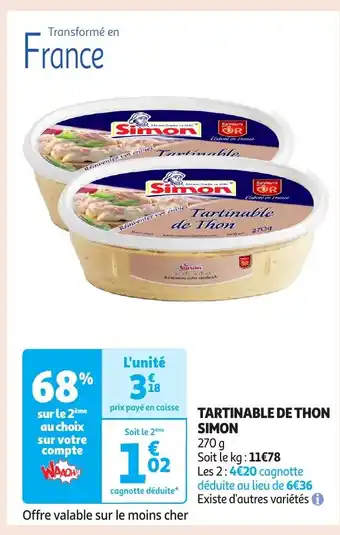 Auchan SIMON Tartinable de thon offre