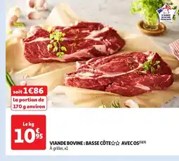 Auchan Viande bovine: basse côte avec os offre