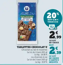 Hyper U Tablettes chocolat u offre