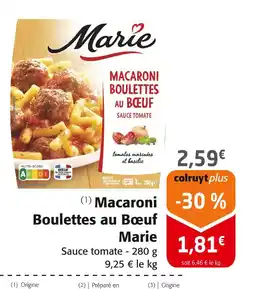 Colruyt MARIE Macaroni boulettes au bœuf offre