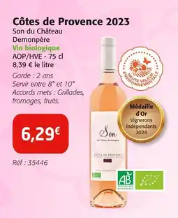 Colruyt SON DU CHATEAU DEMONPERE Côtes de provence 2023 offre