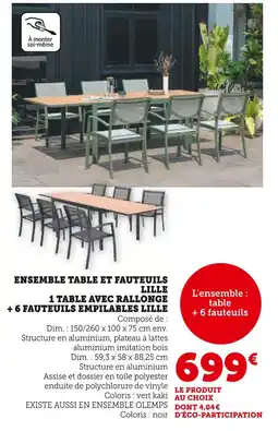 Hyper U Ensemble table et fauteuils lille 1 table avec rallonge + 6 fauteuils empilables lille offre