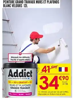 Décor Discount ADDICT Peinture grand travaux murs et plafonds blanc velours 12l offre