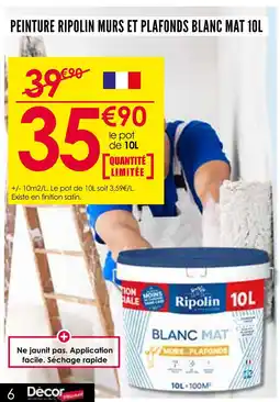 Décor Discount RIPOLIN Peinture murs et plafonds blanc mat 10L offre